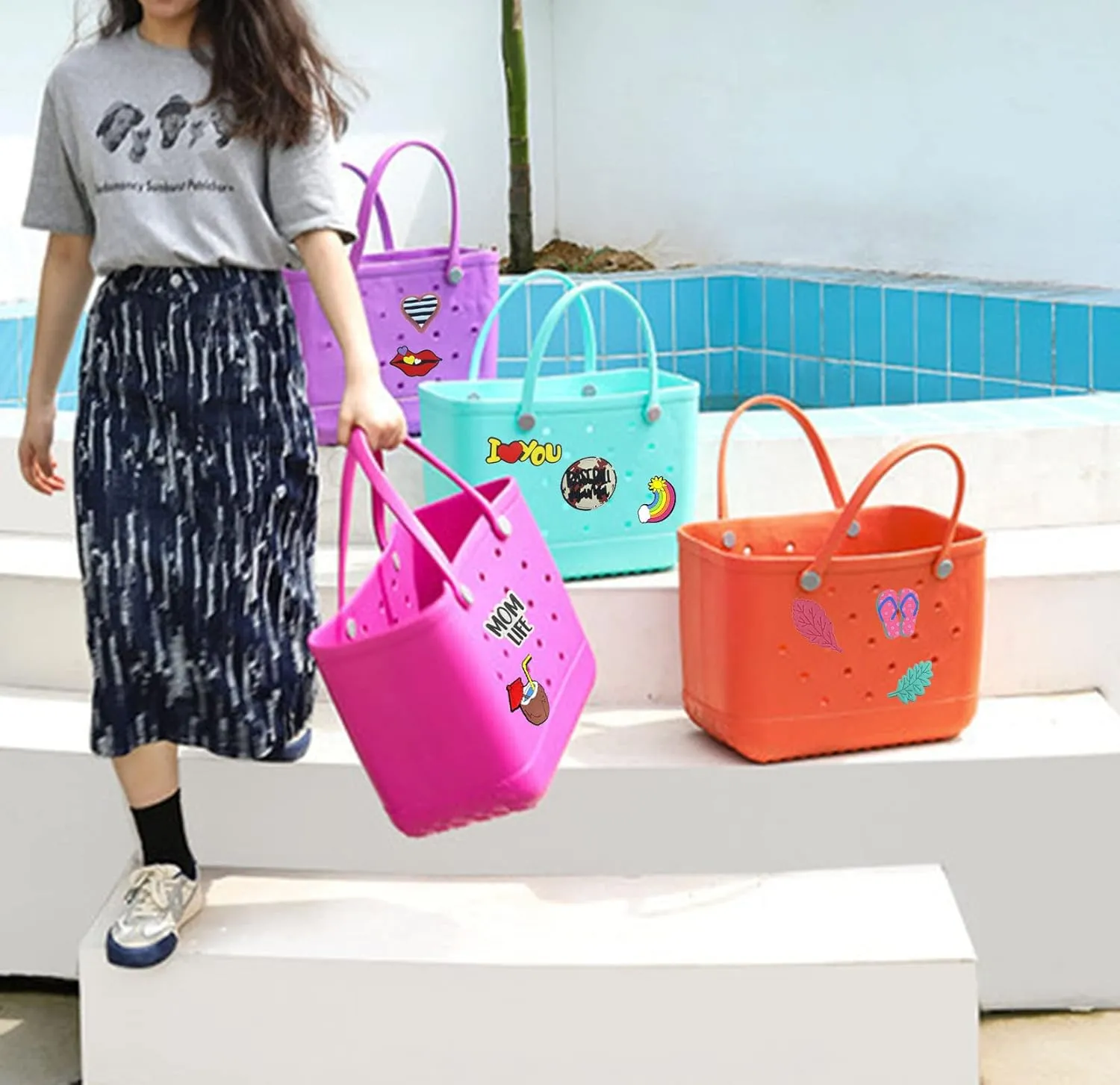 Lckaey Oversized rubber beach bag Accessories PVC Rubber Inserts Charms for Bogg Bag Totes Y064Figure 19