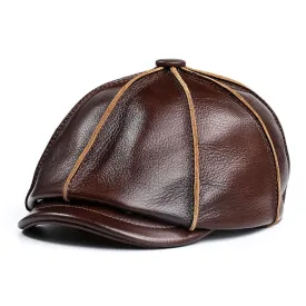 Leather Newsboy Cap With Ear Flaps