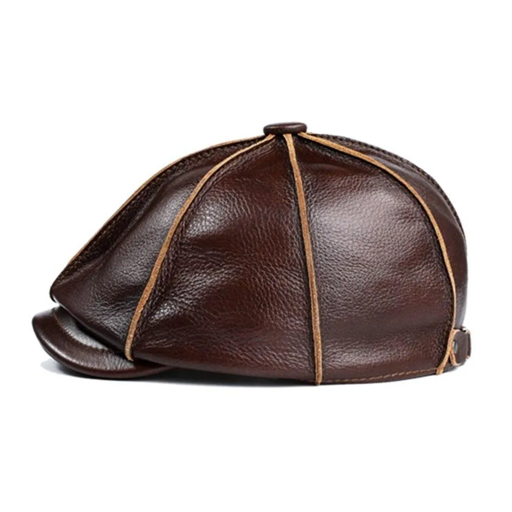 Leather Newsboy Cap With Ear Flaps