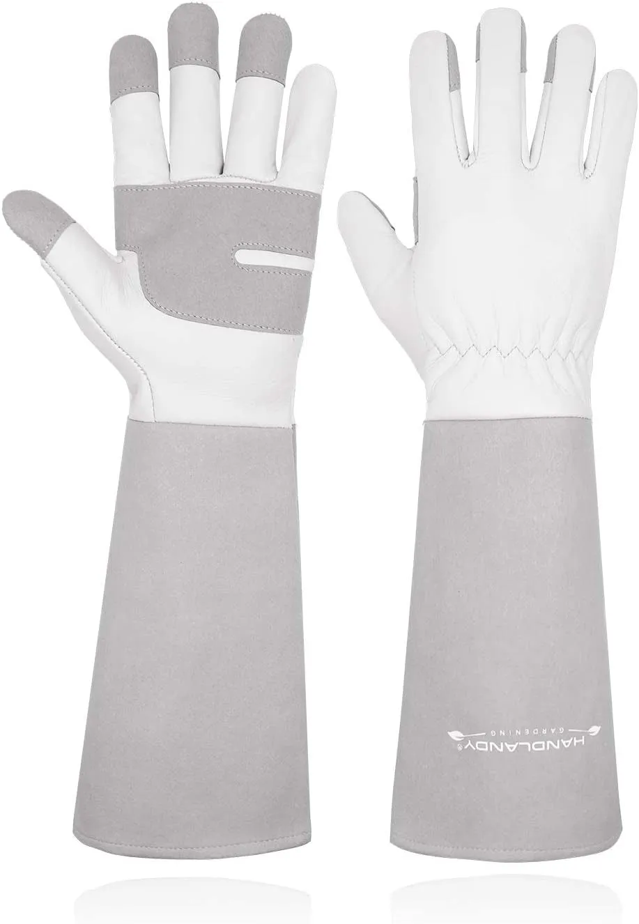 Long Gardening Gloves for Men & Women, Thorn Proof Rose Pruning Gloves Leather Gauntlets Garden Gloves Yard Work Gloves (Medium, Grey)