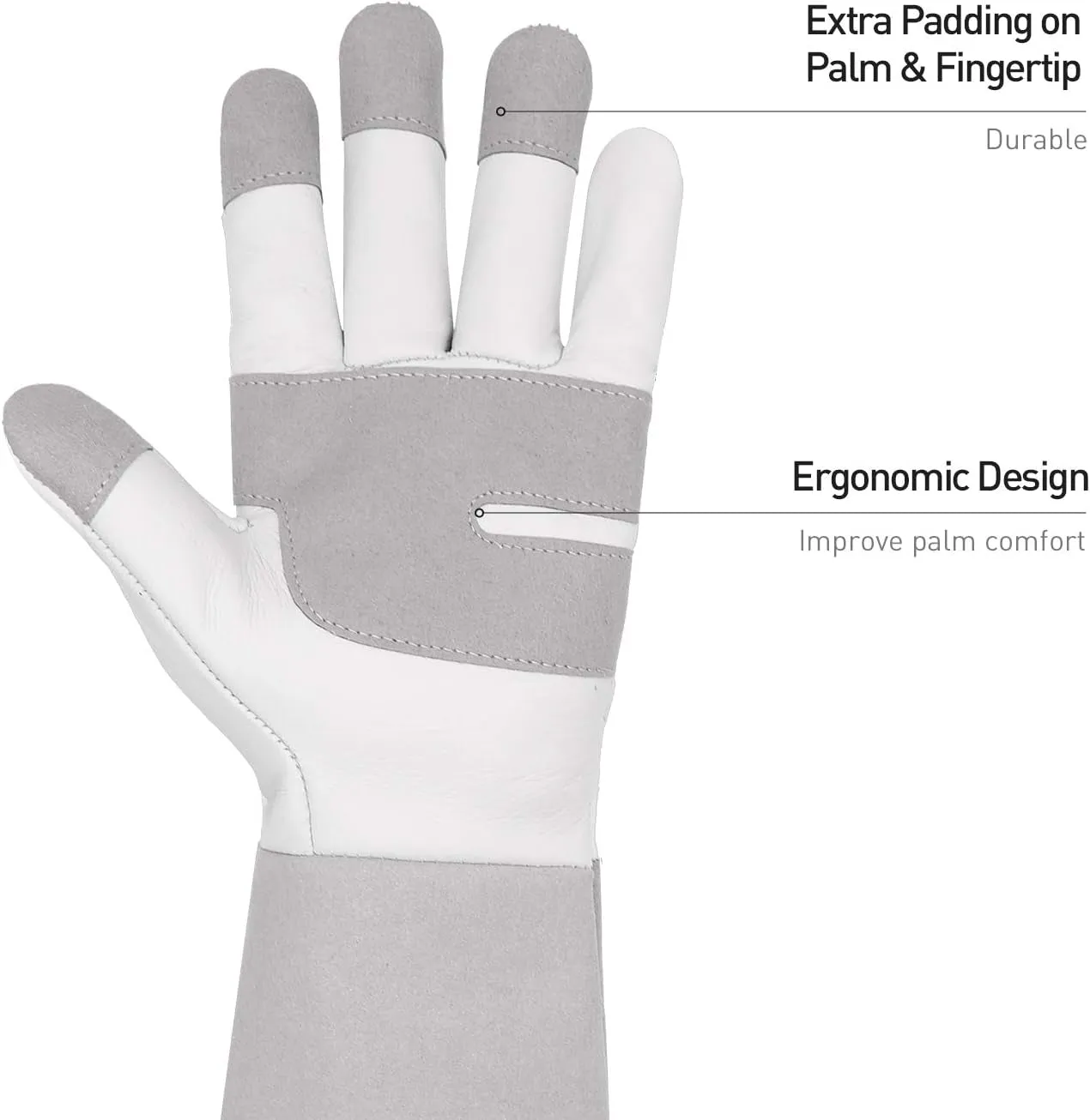 Long Gardening Gloves for Men & Women, Thorn Proof Rose Pruning Gloves Leather Gauntlets Garden Gloves Yard Work Gloves (Medium, Grey)