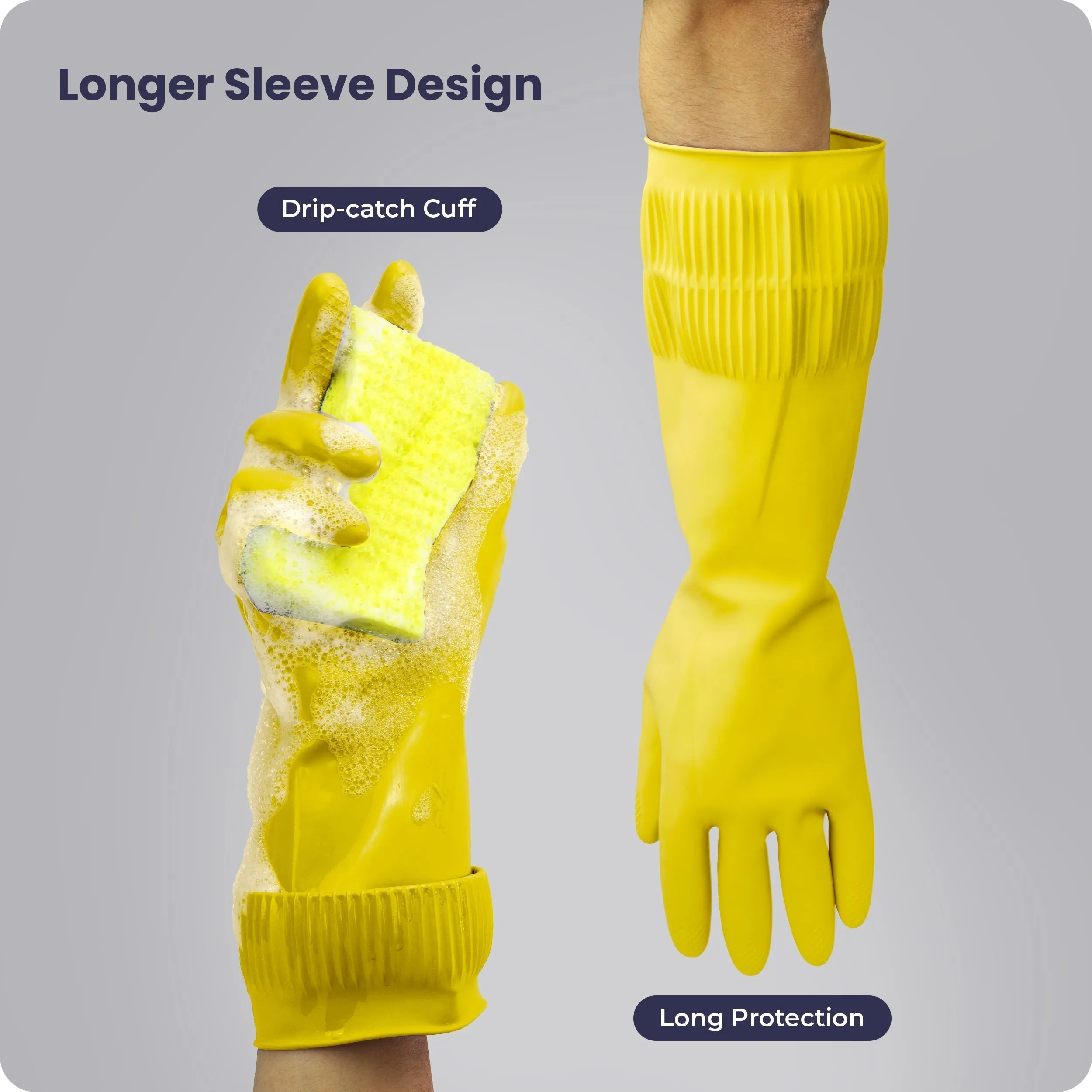 Long Sleeve Dish Gloves (Yellow) 120Pair (L)