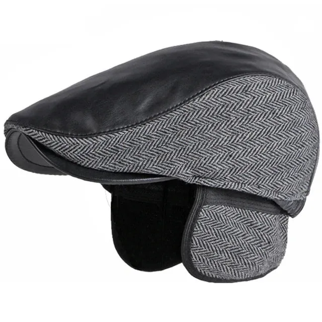 Luxe Leather & Tweed Flat Cap - Fushia