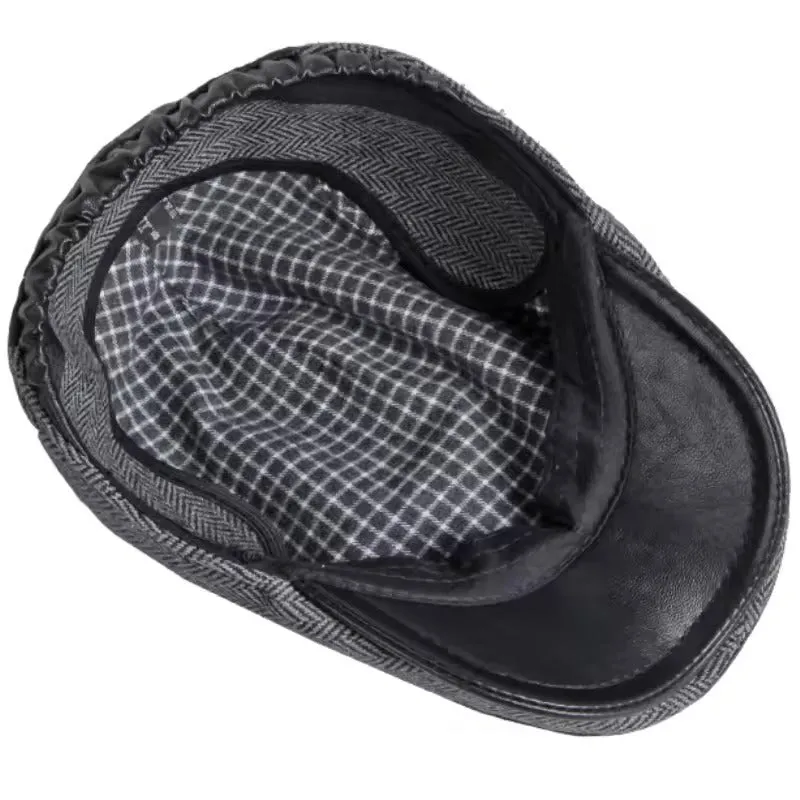 Luxe Leather & Tweed Flat Cap - Fushia