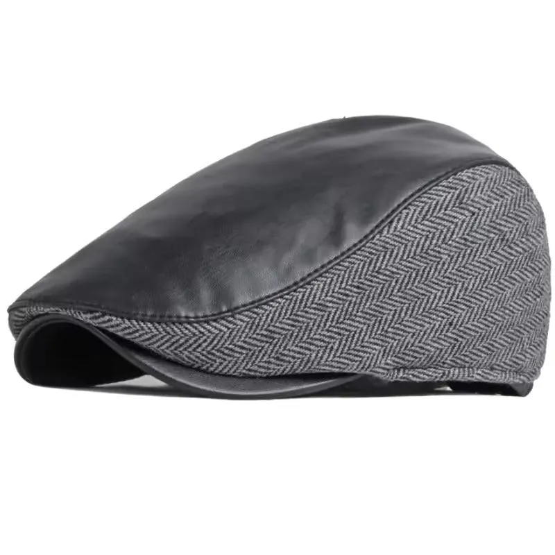 Luxe Leather & Tweed Flat Cap - Fushia