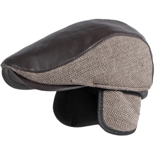Luxe Leather & Tweed Flat Cap - Fushia