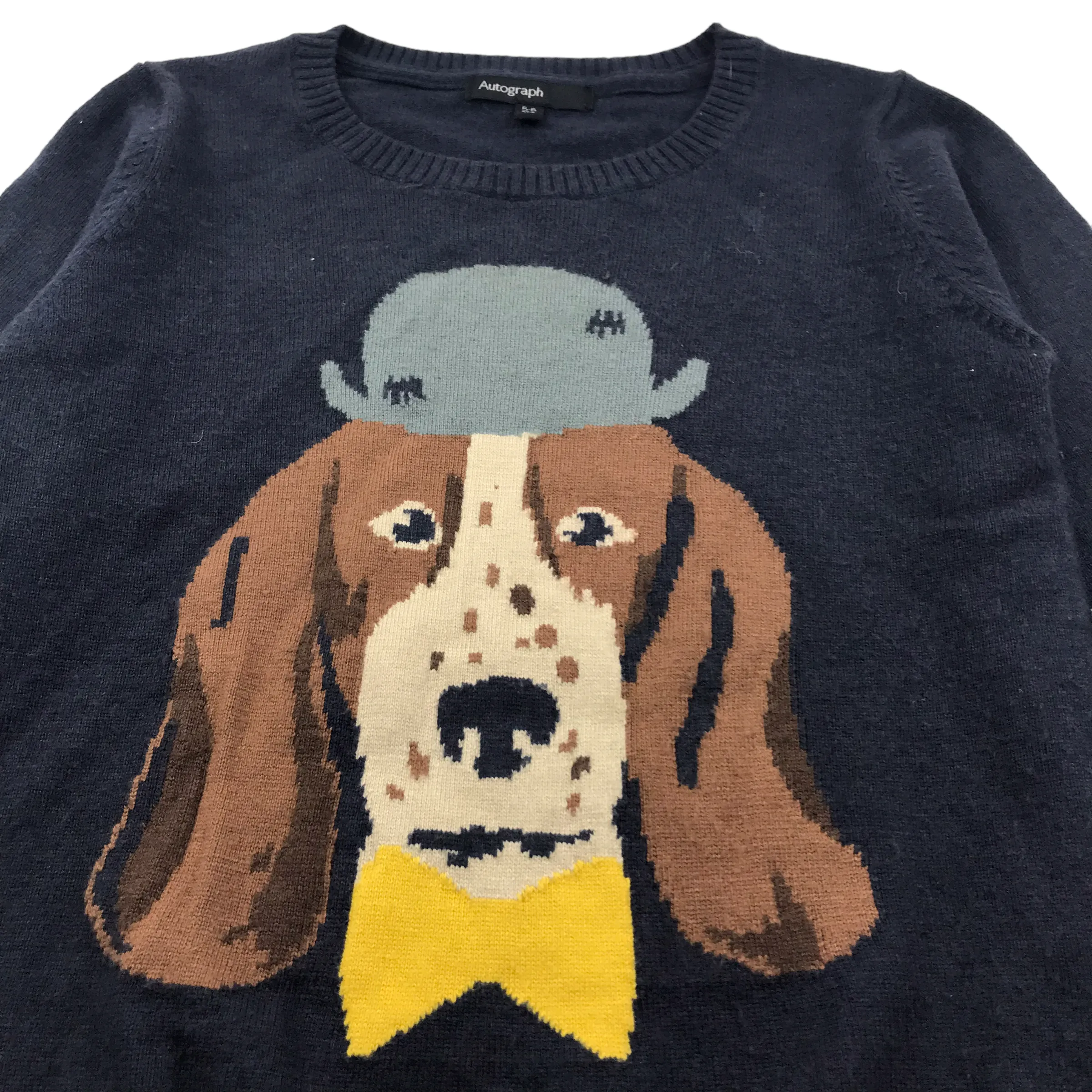 M&S Navy Blue Dog with a Bowler Hat Jumper Age 5