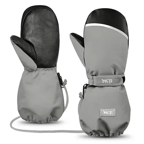 MCTi Kids Ski Mittens Waterproof Winter Ski Warm Sherpa Lined Long Cuff with String