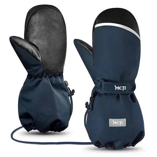 MCTi Kids Ski Mittens Waterproof Winter Ski Warm Sherpa Lined Long Cuff with String