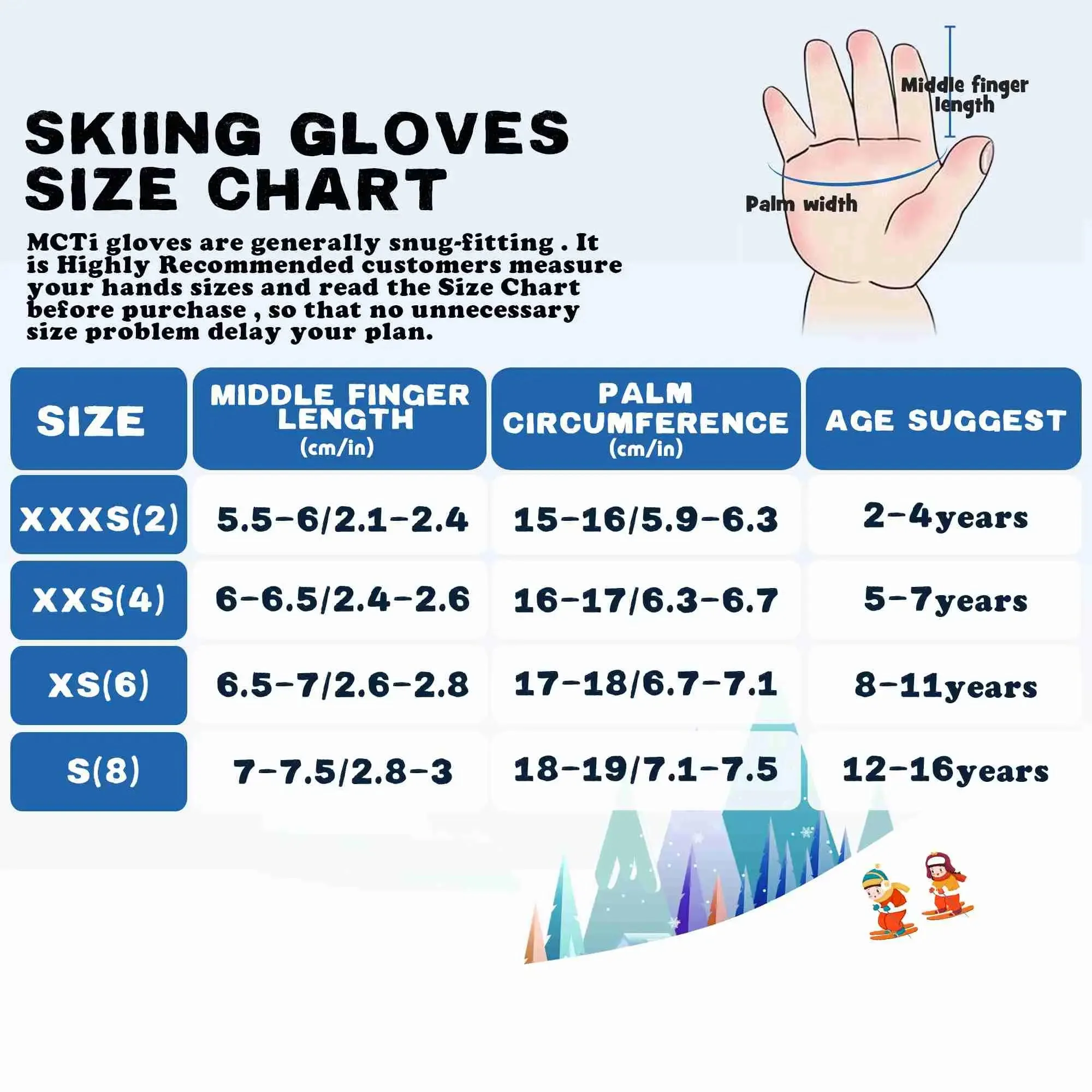 MCTi Kids Ski Mittens Waterproof Winter Ski Warm Sherpa Lined Long Cuff with String