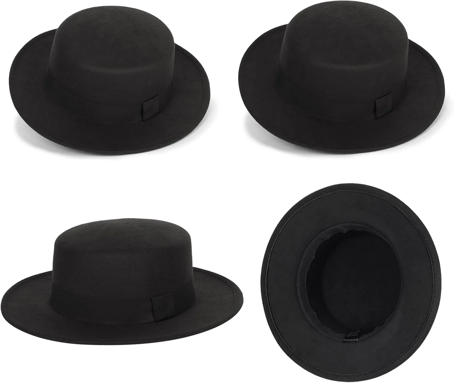 Pork-Pie-Fedora-Hat Wide Brim Felt Flat-Top-Boater Hat for Men Women(Size:M)