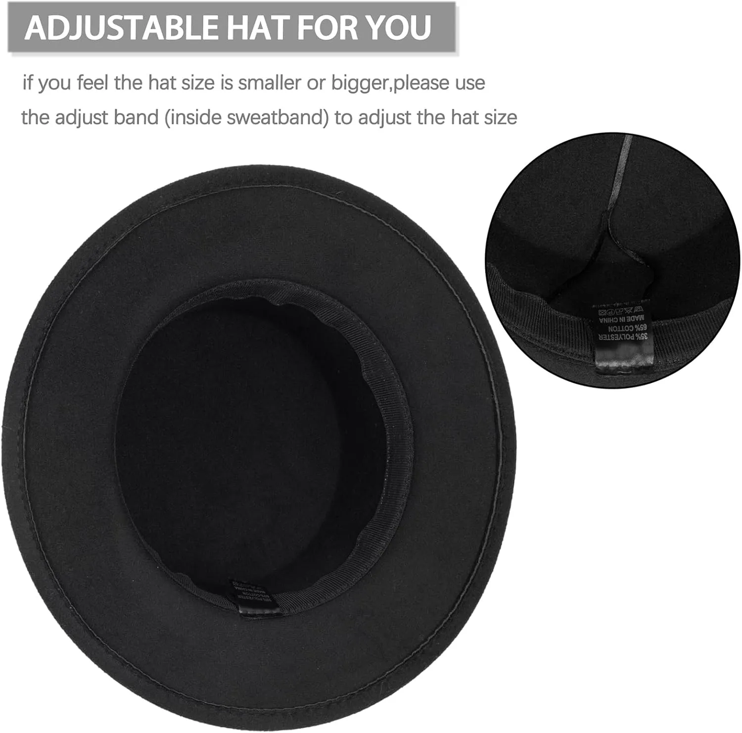 Pork-Pie-Fedora-Hat Wide Brim Felt Flat-Top-Boater Hat for Men Women(Size:M)