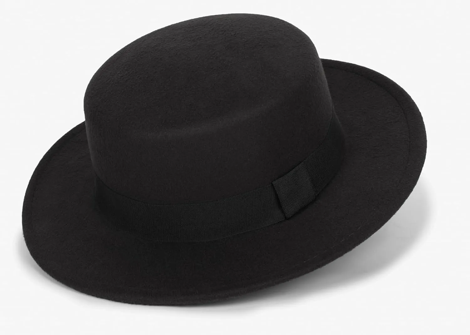 Pork-Pie-Fedora-Hat Wide Brim Felt Flat-Top-Boater Hat for Men Women(Size:M)