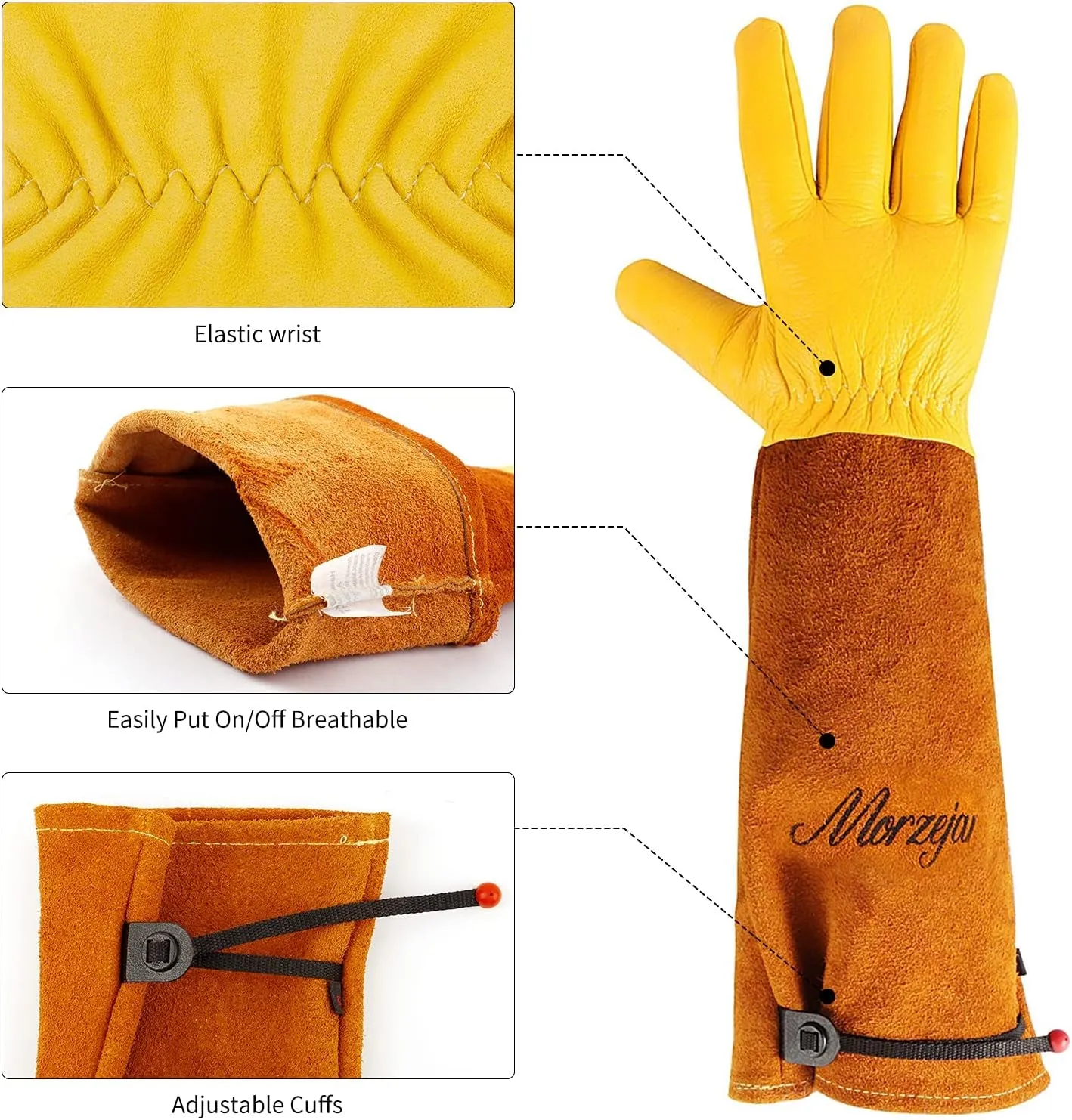 Professional Gardening Gloves for Men&Women, Rose Pruning Gloves Thorn Proof, Adjustable Cuff, Breathable Leather Cowhide Long Garden Gloves,Garden Gifts & Tools for Gardener,Yard Work