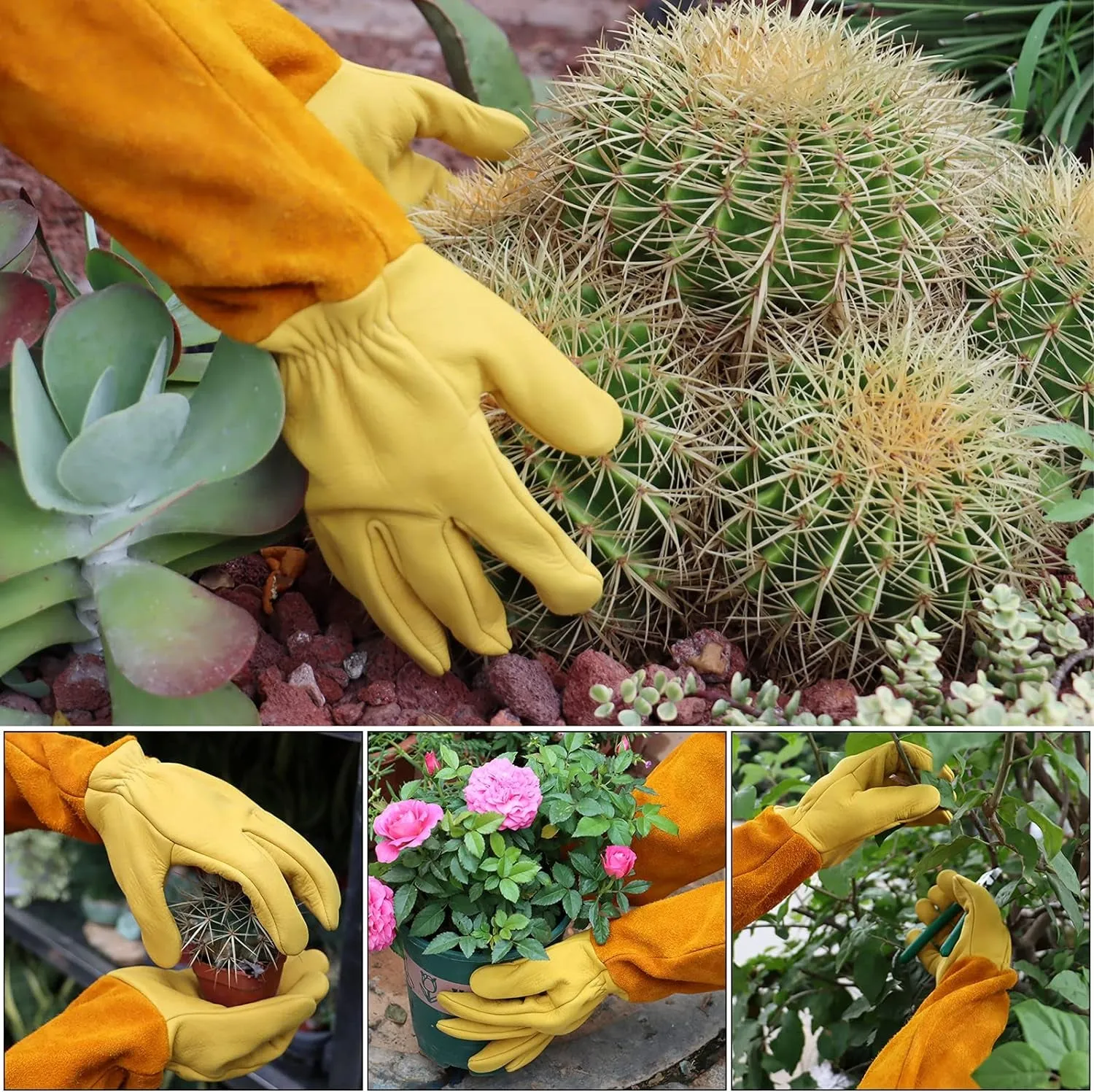 Professional Gardening Gloves for Men&Women, Rose Pruning Gloves Thorn Proof, Adjustable Cuff, Breathable Leather Cowhide Long Garden Gloves,Garden Gifts & Tools for Gardener,Yard Work