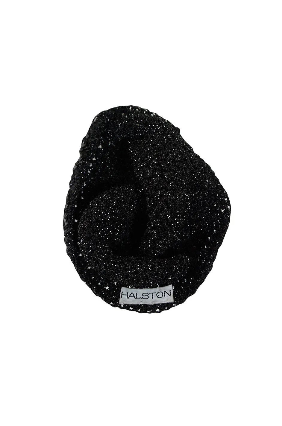 Rare 1970s Halston Glossy Black Sequin Skull Cap Cloche