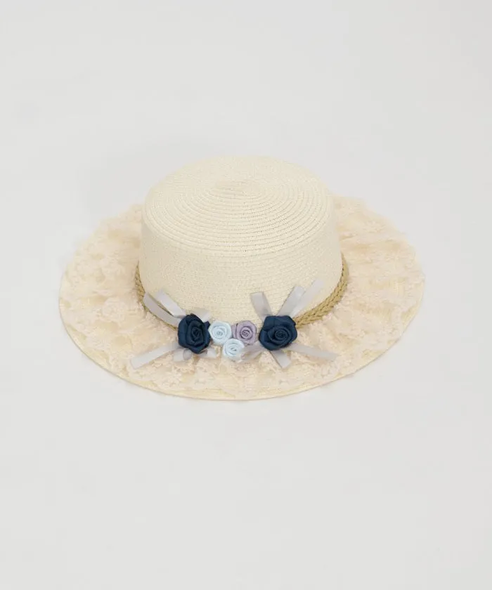 Ribbon Rose Lace Woven Boater Hat