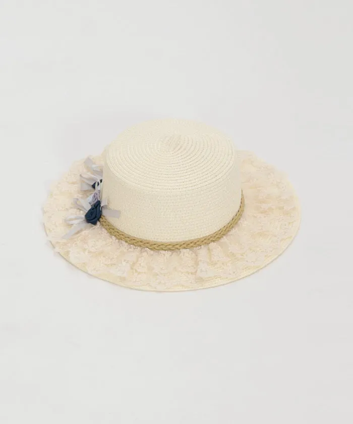 Ribbon Rose Lace Woven Boater Hat