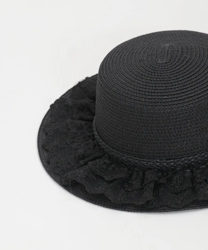 Ribbon Rose Lace Woven Boater Hat