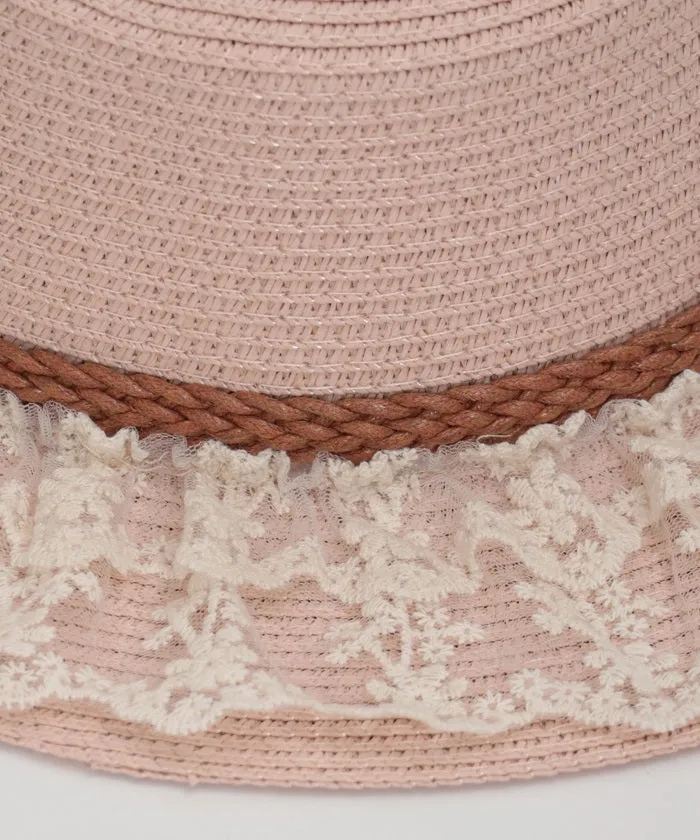 Ribbon Rose Lace Woven Boater Hat