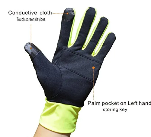 Running Gloves Men Touchscreen Winter Lightweight Liner Gloves with Palm Key Pocket for Outdoor Cycling Jogging Yellow (Large)