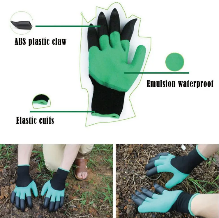 Safety Garden Gloves, Rubber TPR, ABS Plastic Claws, Builders Work, 1 Pair