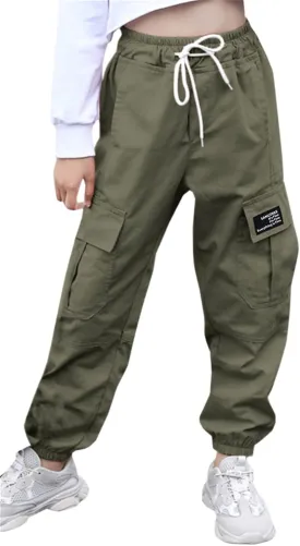 SANGTREE Girls & Womens Drawstring Cargo Jogger Pants,3 Years - Women 3XL