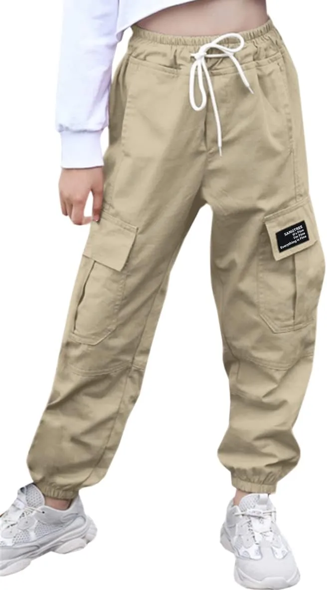 SANGTREE Girls & Womens Drawstring Cargo Jogger Pants,3 Years - Women 3XL