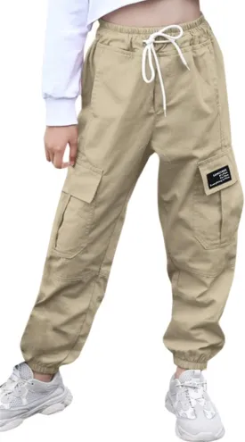 SANGTREE Girls & Womens Drawstring Cargo Jogger Pants,3 Years - Women 3XL