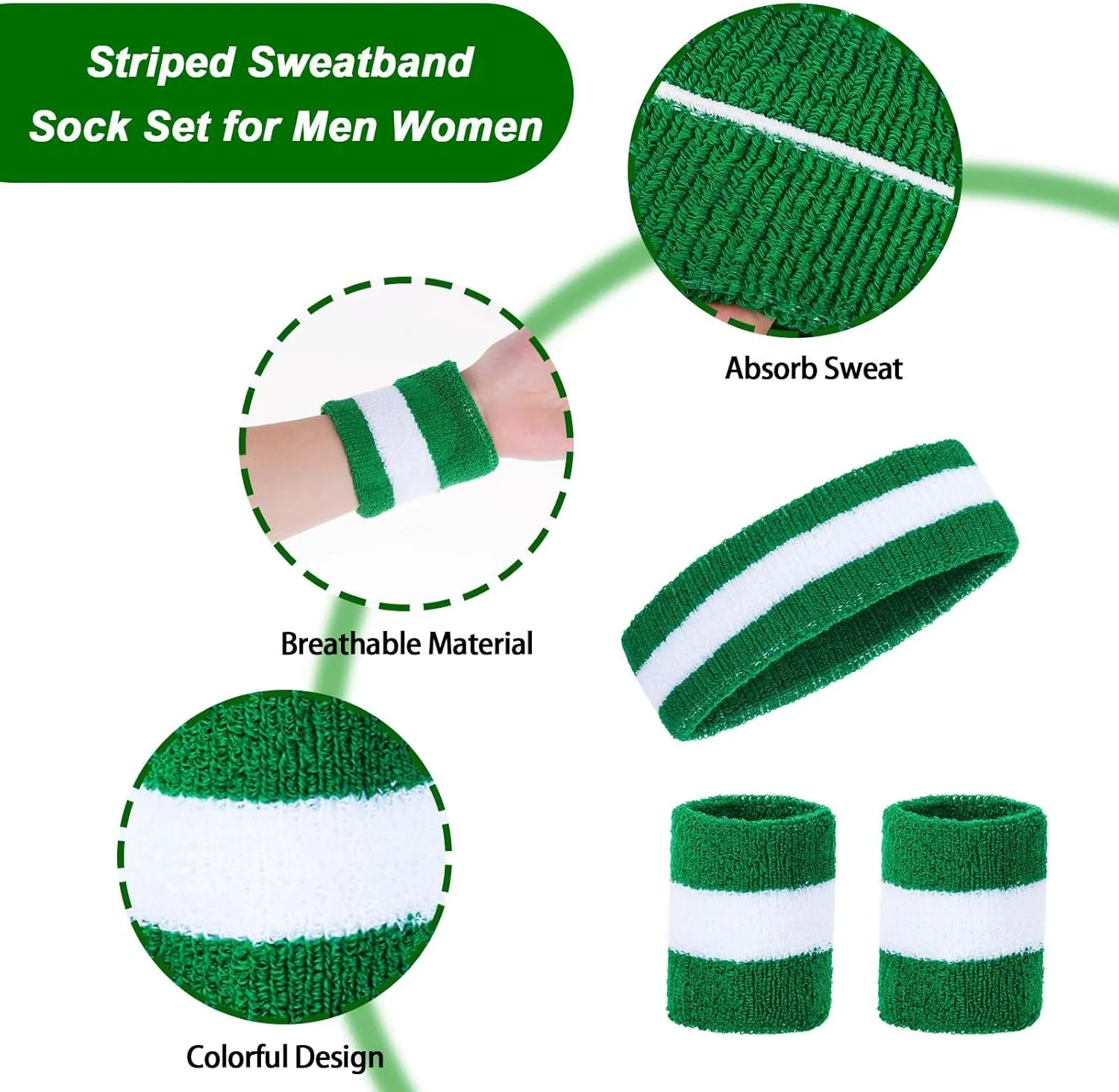 Striped Sweatbands Set Sports Headband and Wristbands Sweatbands Striped Sweatband Set for Men and Women