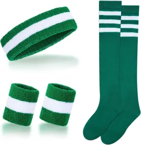 Striped Sweatbands Set Sports Headband and Wristbands Sweatbands Striped Sweatband Set for Men and Women