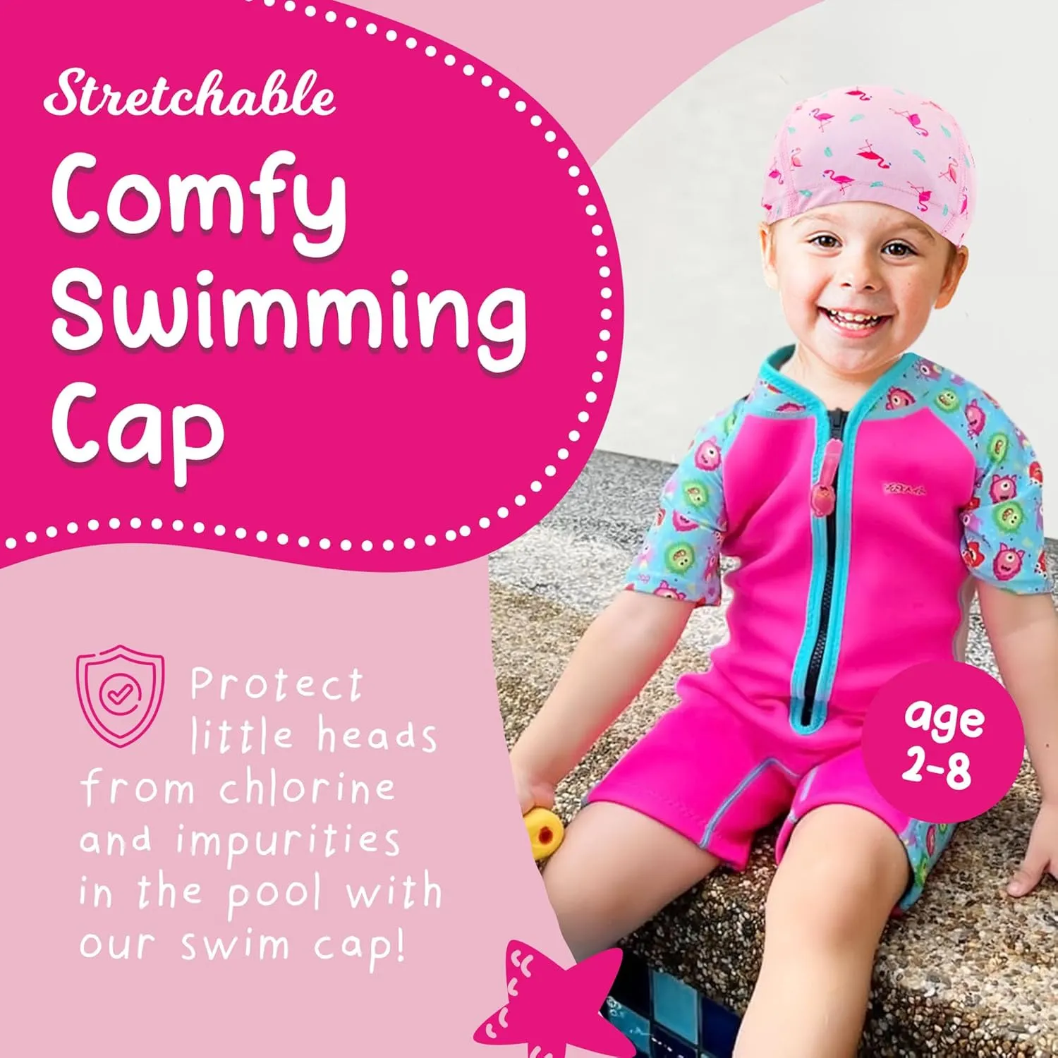 Swim Cap for Kids, Soft, Stretchable Spandex Swimming Hat, Quick-Dry Toddler and Kids Swimming Cap for 2-8 Years Old, Ideal for Beach and Pool