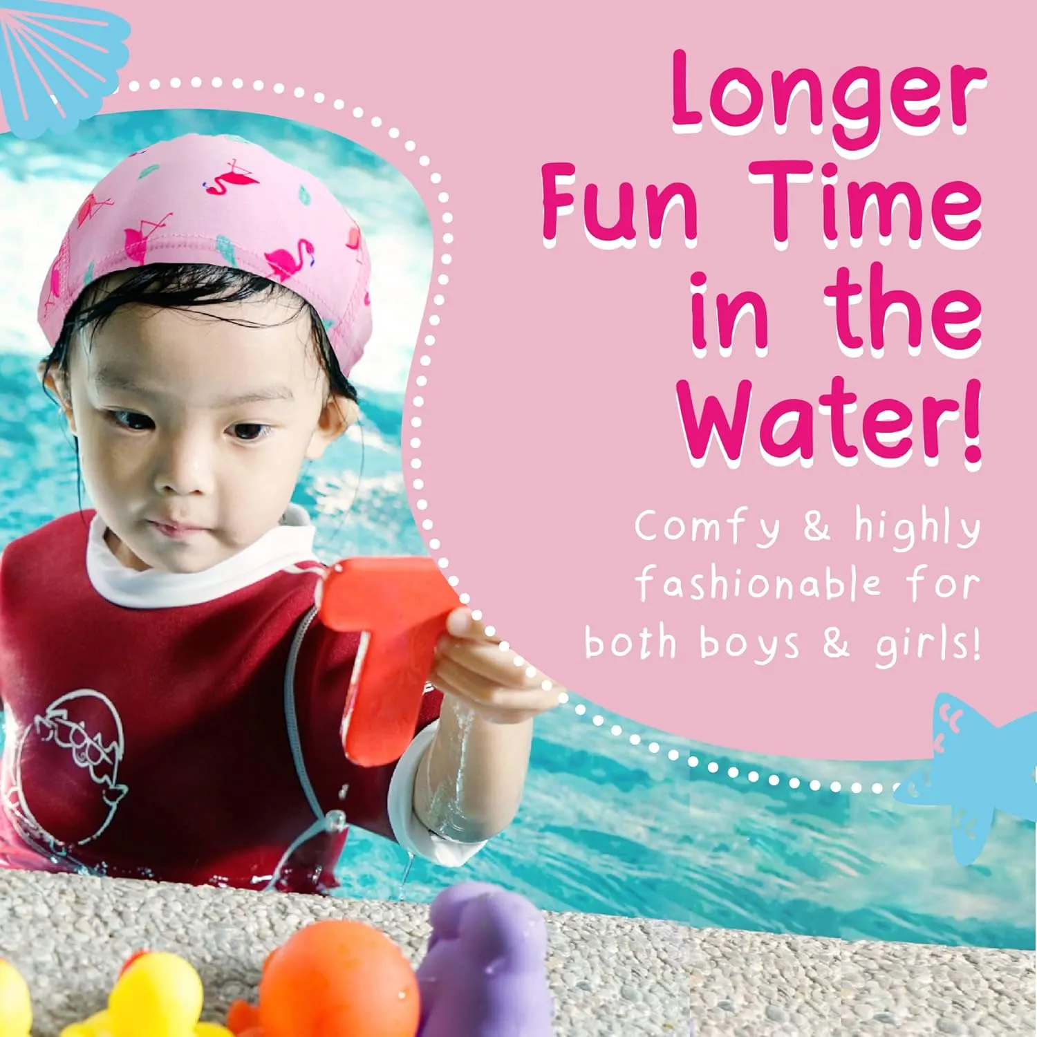Swim Cap for Kids, Soft, Stretchable Spandex Swimming Hat, Quick-Dry Toddler and Kids Swimming Cap for 2-8 Years Old, Ideal for Beach and Pool