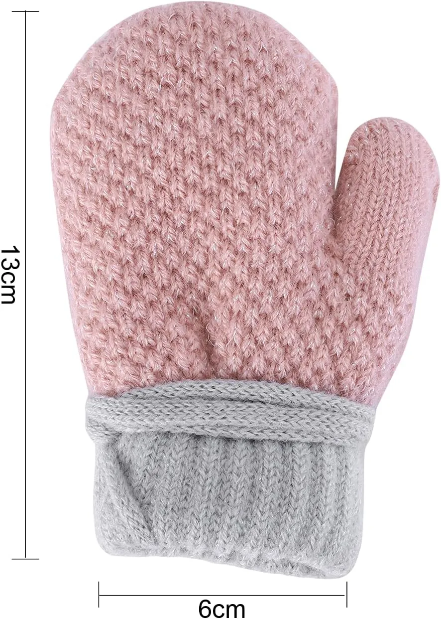 Toddler Winter Mittens Warm Kids Knit Gloves Boys Girls Fleece Lined Mittens String Plush Ski Snow Gloves Mittens 1-3 Years