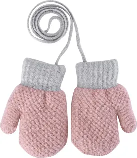 Toddler Winter Mittens Warm Kids Knit Gloves Boys Girls Fleece Lined Mittens String Plush Ski Snow Gloves Mittens 1-3 Years