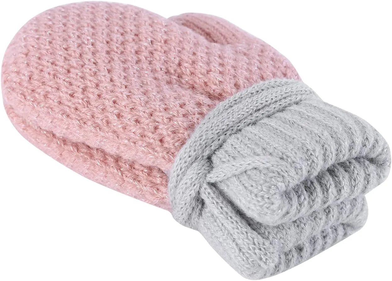Toddler Winter Mittens Warm Kids Knit Gloves Boys Girls Fleece Lined Mittens String Plush Ski Snow Gloves Mittens 1-3 Years