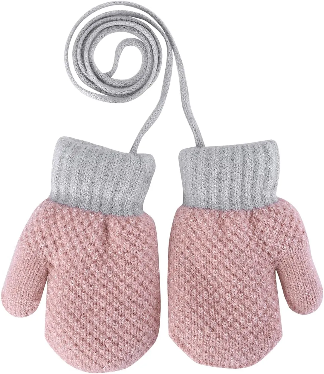 Toddler Winter Mittens Warm Kids Knit Gloves Boys Girls Fleece Lined Mittens String Plush Ski Snow Gloves Mittens 1-3 Years