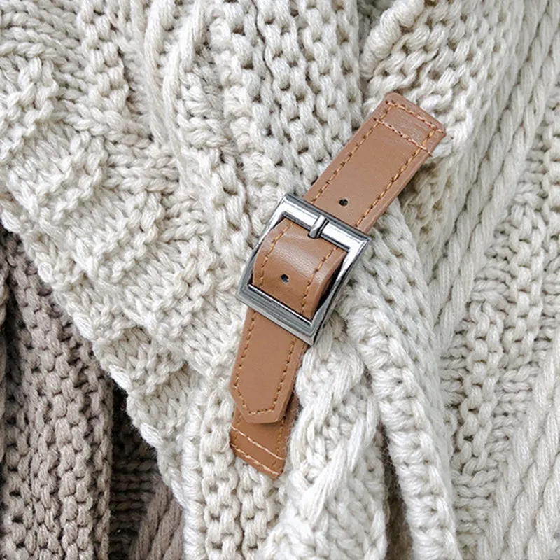 Triangle Knitted Shawl with Leather Buckle