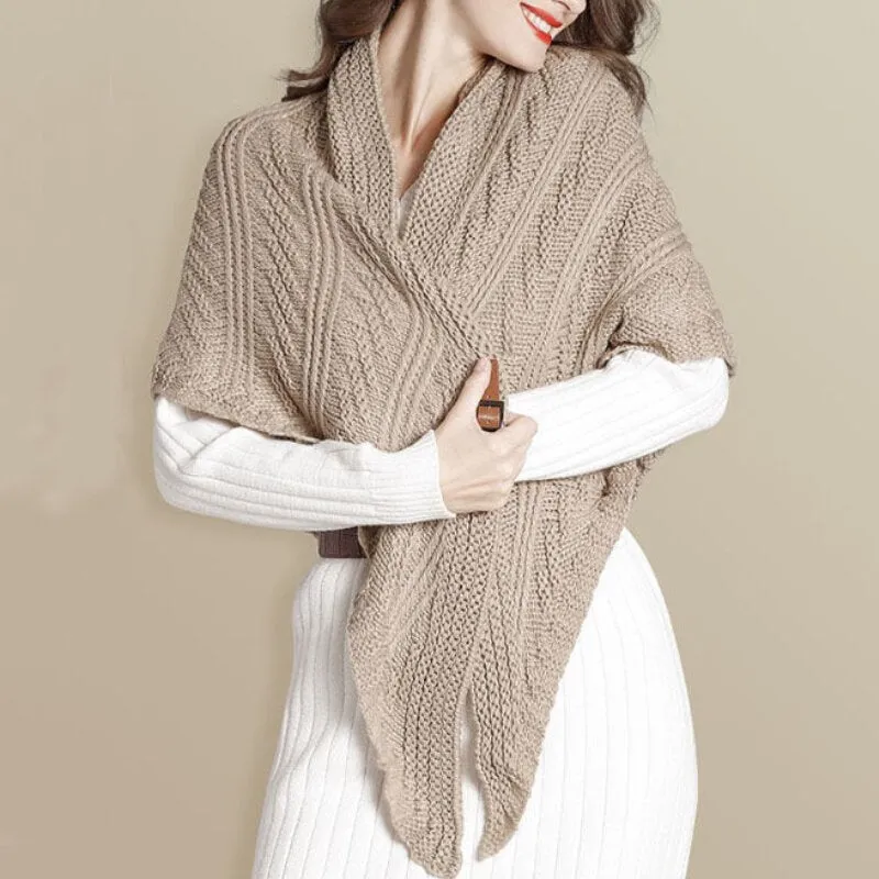 Triangle Knitted Shawl with Leather Buckle