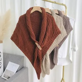 Triangle Knitted Shawl with Leather Buckle