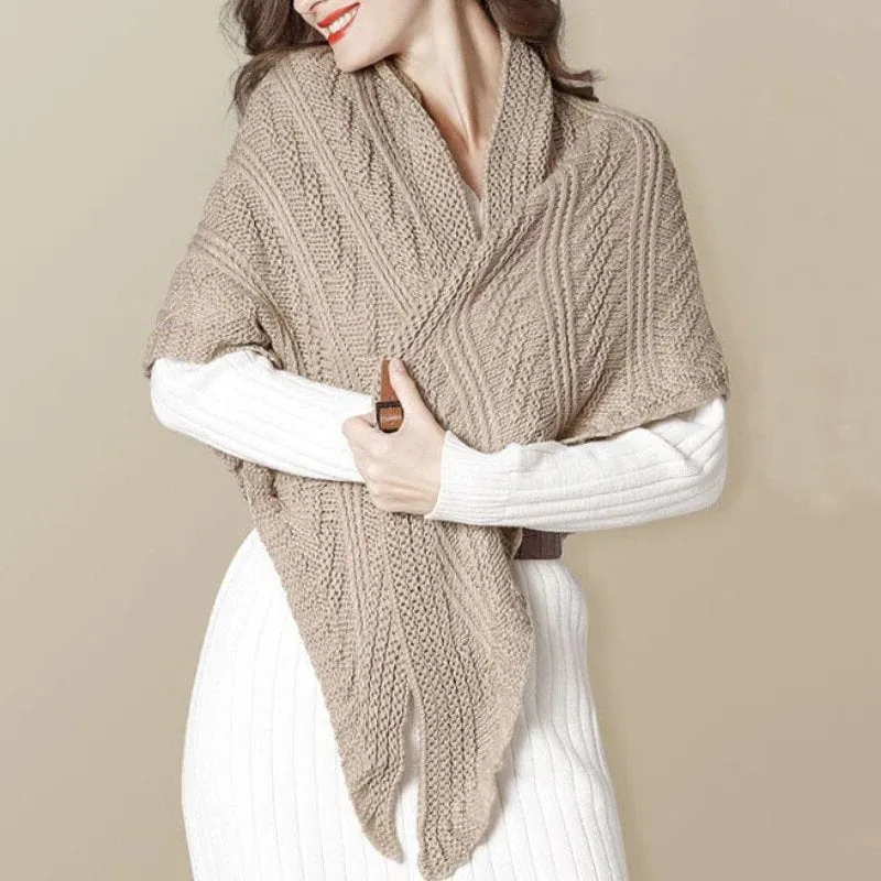 Triangle Knitted Shawl with Leather Buckle