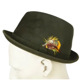Vintage 1960s Kingsway Trilby Fedora Hat Green Fur Felt Simpsons Sears Sz 7 1/8