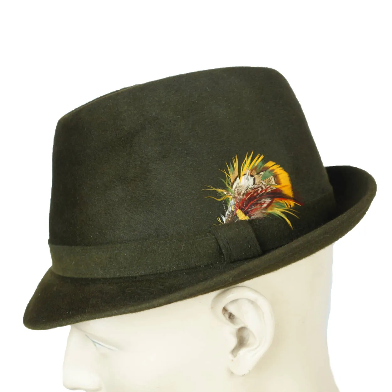 Vintage 1960s Kingsway Trilby Fedora Hat Green Fur Felt Simpsons Sears Sz 7 1/8