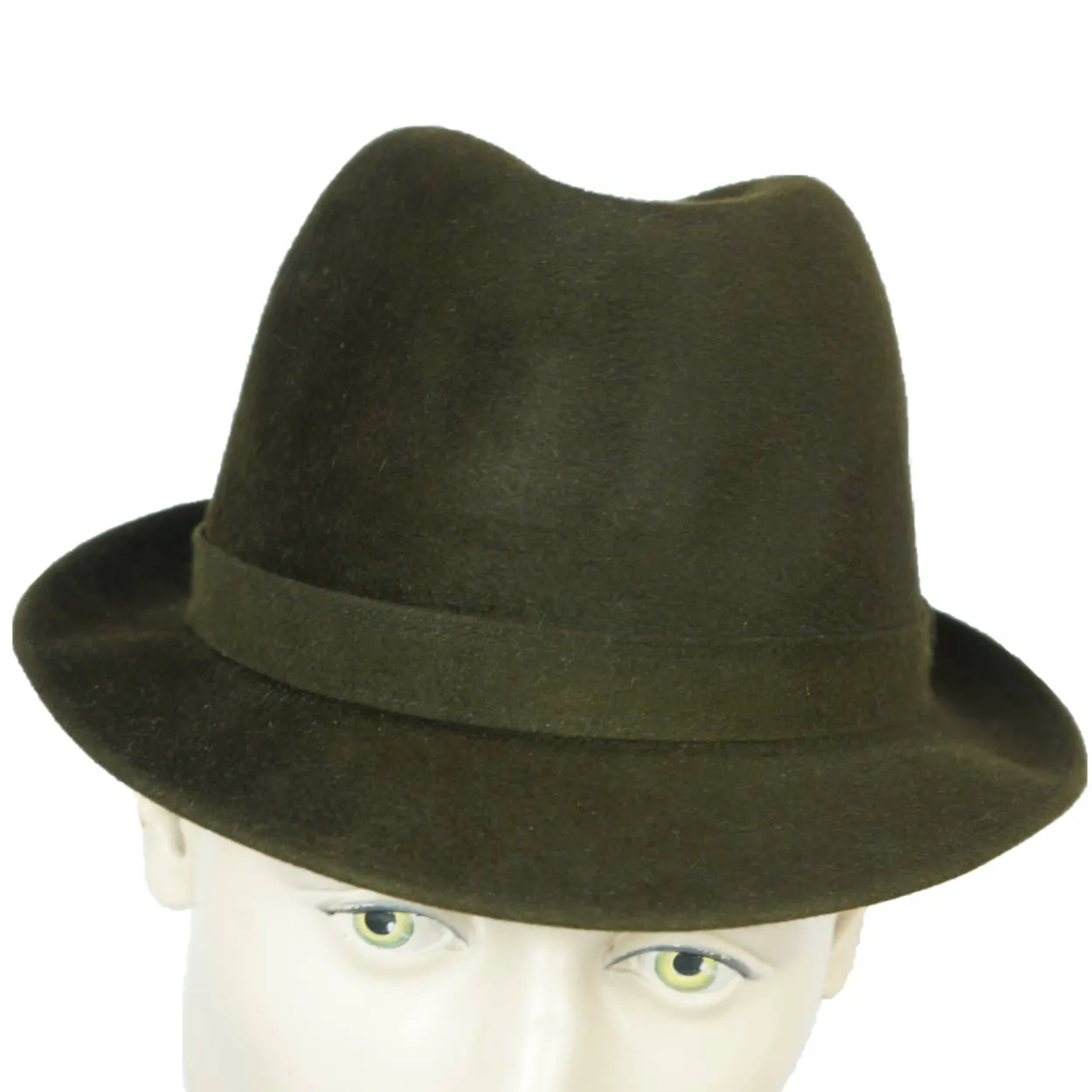 Vintage 1960s Kingsway Trilby Fedora Hat Green Fur Felt Simpsons Sears Sz 7 1/8