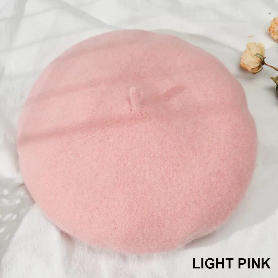 Vintage Plain Beret Hats French Berets Warm Wool Spring Winter Beanie Hat