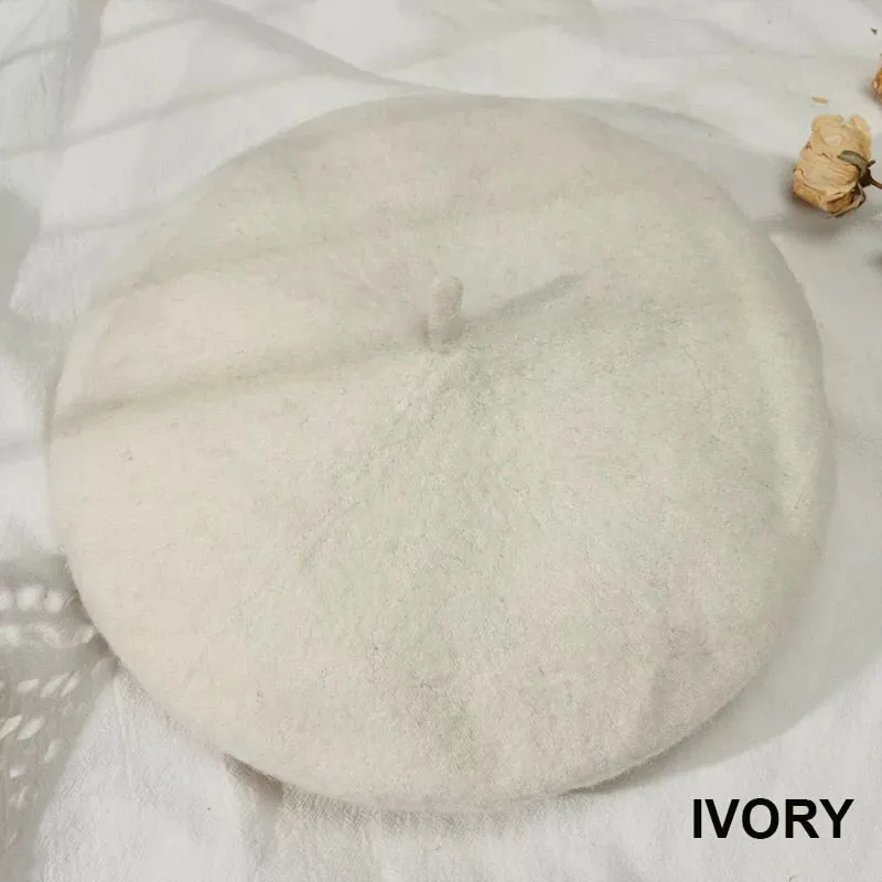 Vintage Plain Beret Hats French Berets Warm Wool Spring Winter Beanie Hat
