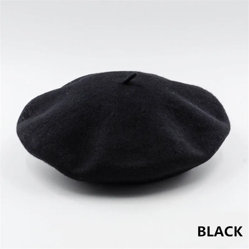 Vintage Plain Beret Hats French Berets Warm Wool Spring Winter Beanie Hat