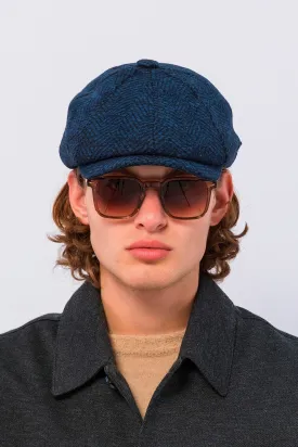 Wool Blend Chevron Newsboy Cap - Dark Blue