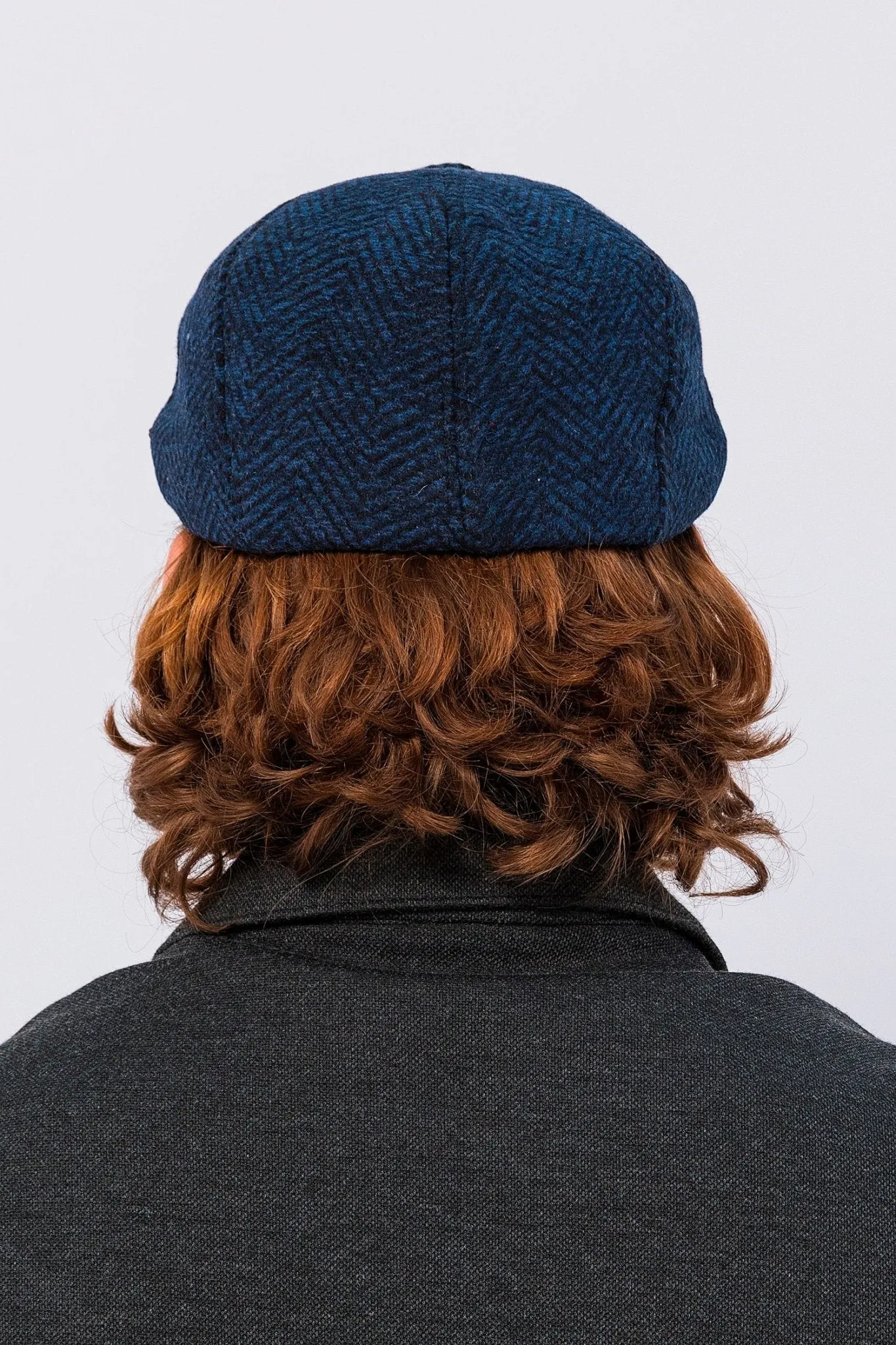 Wool Blend Chevron Newsboy Cap - Dark Blue