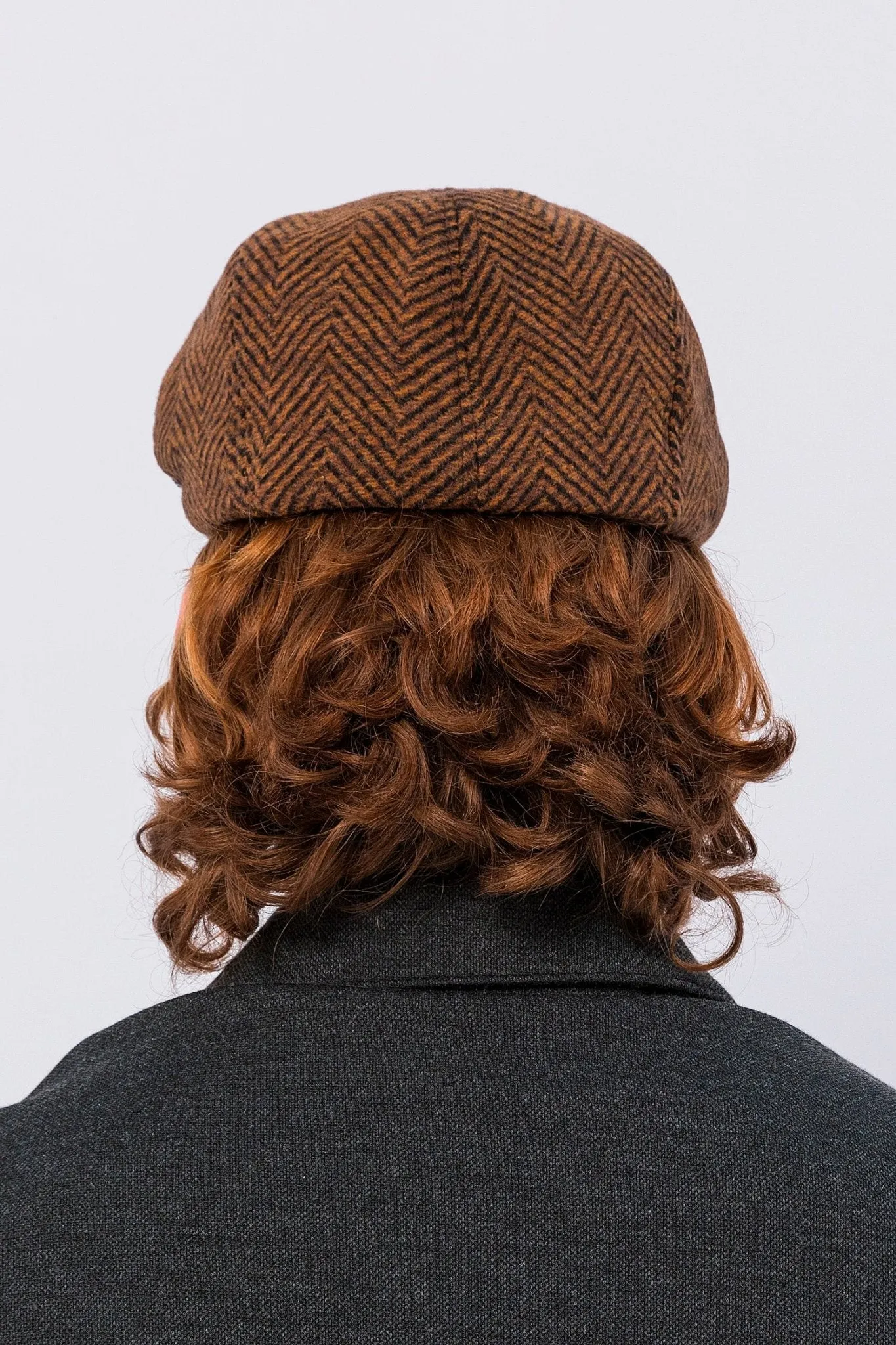 Wool Blend Chevron Newsboy Cap - Dark Brown